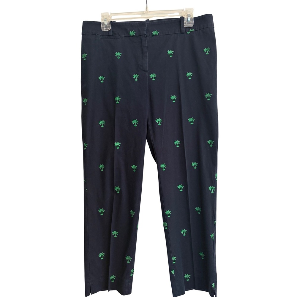 Talbots Signature Navy Blue Palm Tree Embroidered Ankle Pants Size 8 Resort